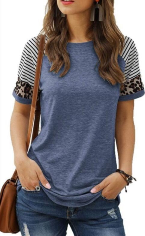 Women T-Shirt with Printed Stripe Round Neck